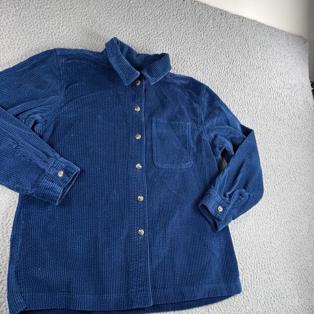 LL Bean Shirt Womens S PETITE Blue Button Up Long Corduroy Casual Nature Outdoor